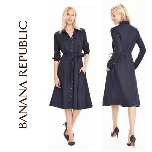 navy blue midi shirt dress
